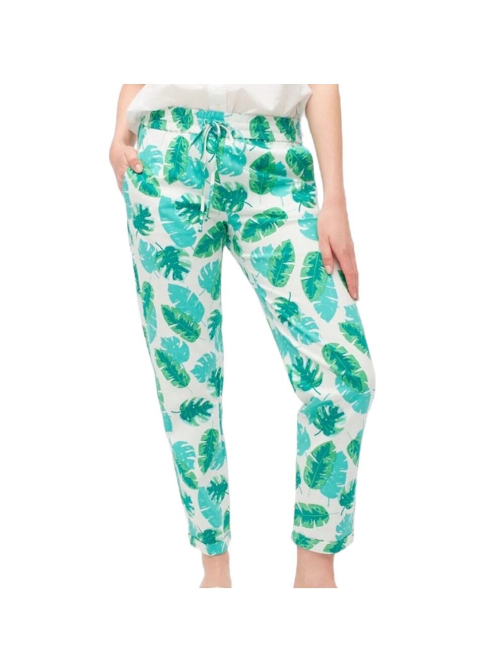 J. Crew Women's Linen-Blend Drawstring Ankle Pant in Palm Print Size 0